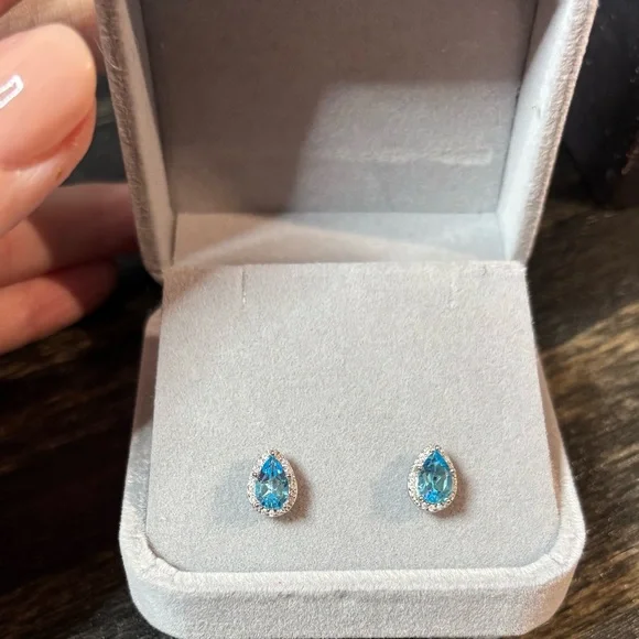 Set!! Elegant Natural Swiss Blue Topaz Pendant & Earrings in 925 Sterling Silver - Picture 9 of 11